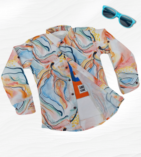 Premium Shirt with Multi colour beautiful patterned strips with white detachable tshirt