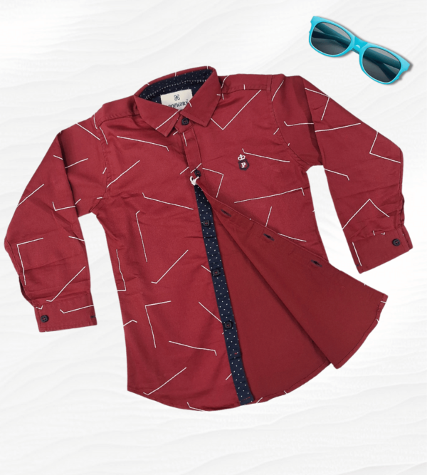 Shirt with Random Lines as design for boy with turn up sleeves option in shade of Red