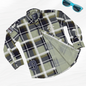 checker Shirt for Boys in Shade of Green with turn up sleeves options