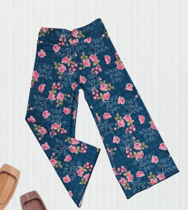 Palazzo In Tensile Fabric in Dark Blue Color With Beautiful Flowery Prints