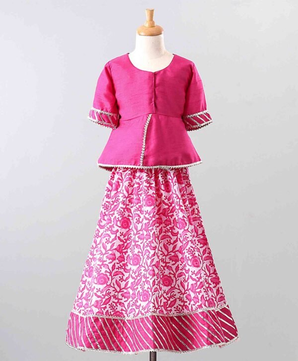 61% Off!!! - Special Festival Lehenga Choli Pink & White Printed Skirt & Pink Top - J