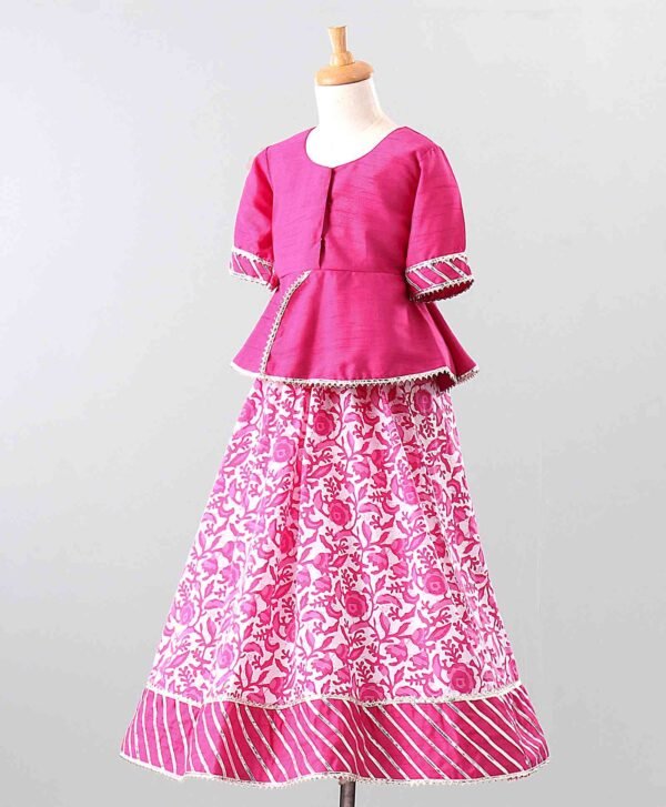 61% Off!!! - Special Festival Lehenga Choli Pink & White Printed Skirt & Pink Top - J - Image 3