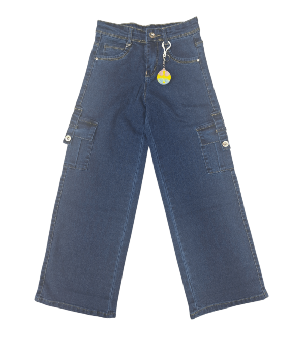 Wide Leg Smart Premium Blue Denim Pants For Girls D - Image 4