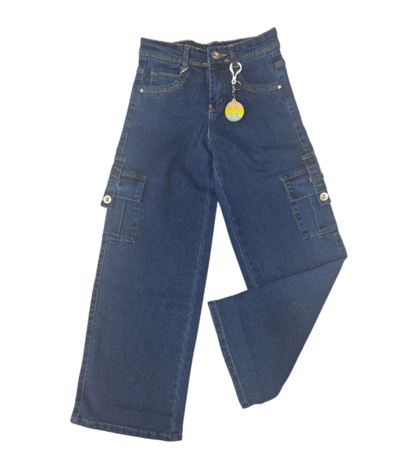 Wide Leg Smart Premium Blue Denim Pants For Girls D - Image 5