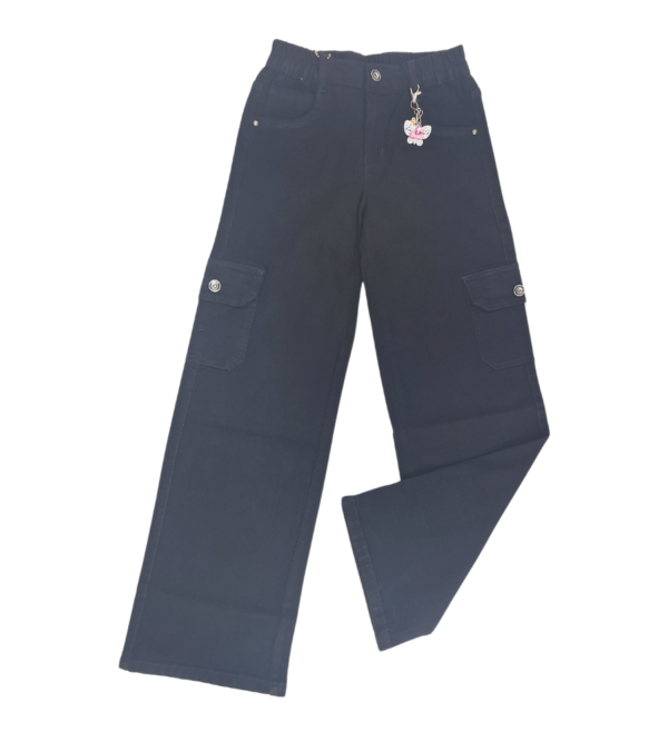 Wide Leg Smart Premium Black Denim Pants For Girls E - Image 2