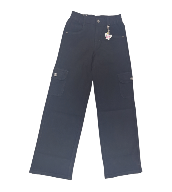 Wide Leg Smart Premium Black Denim Pants For Girls E - Image 3