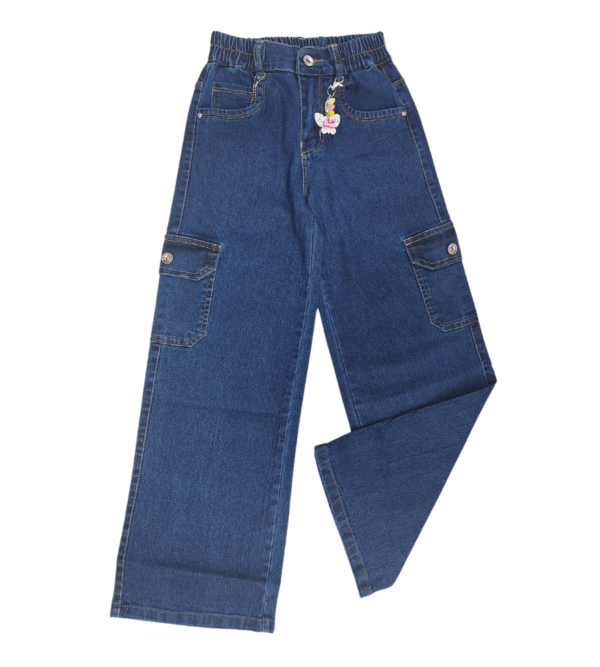 Wide Leg Smart Premium Blue Denim Pants For Girls F - Image 3