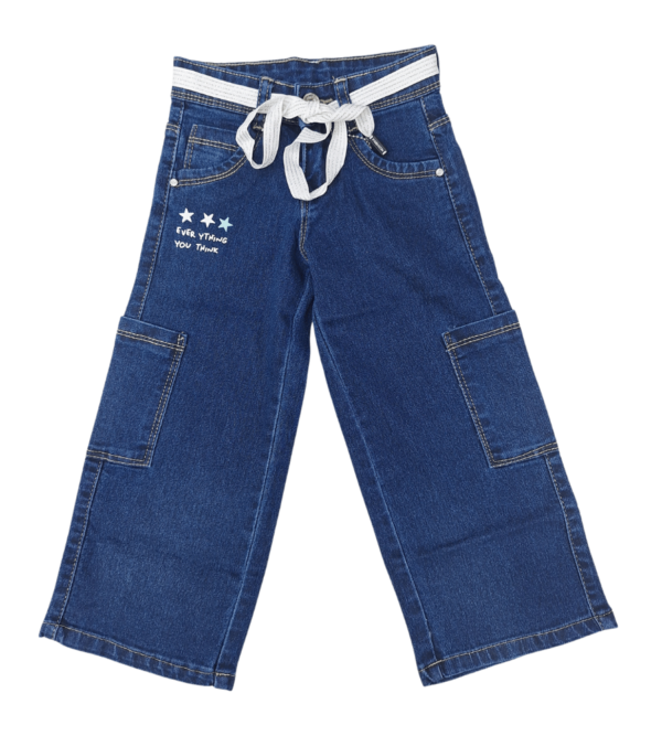 Wide Leg Smart Premium Blue Denim Pants For Girls H - Image 4