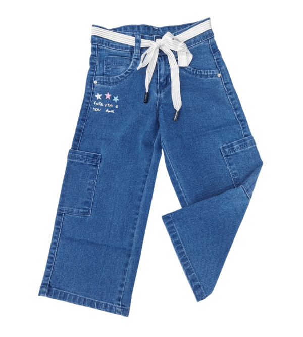 Wide Leg Smart Premium Blue Denim Pants For Girls B - Image 2